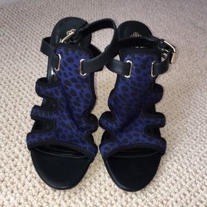 blue and black isola heels